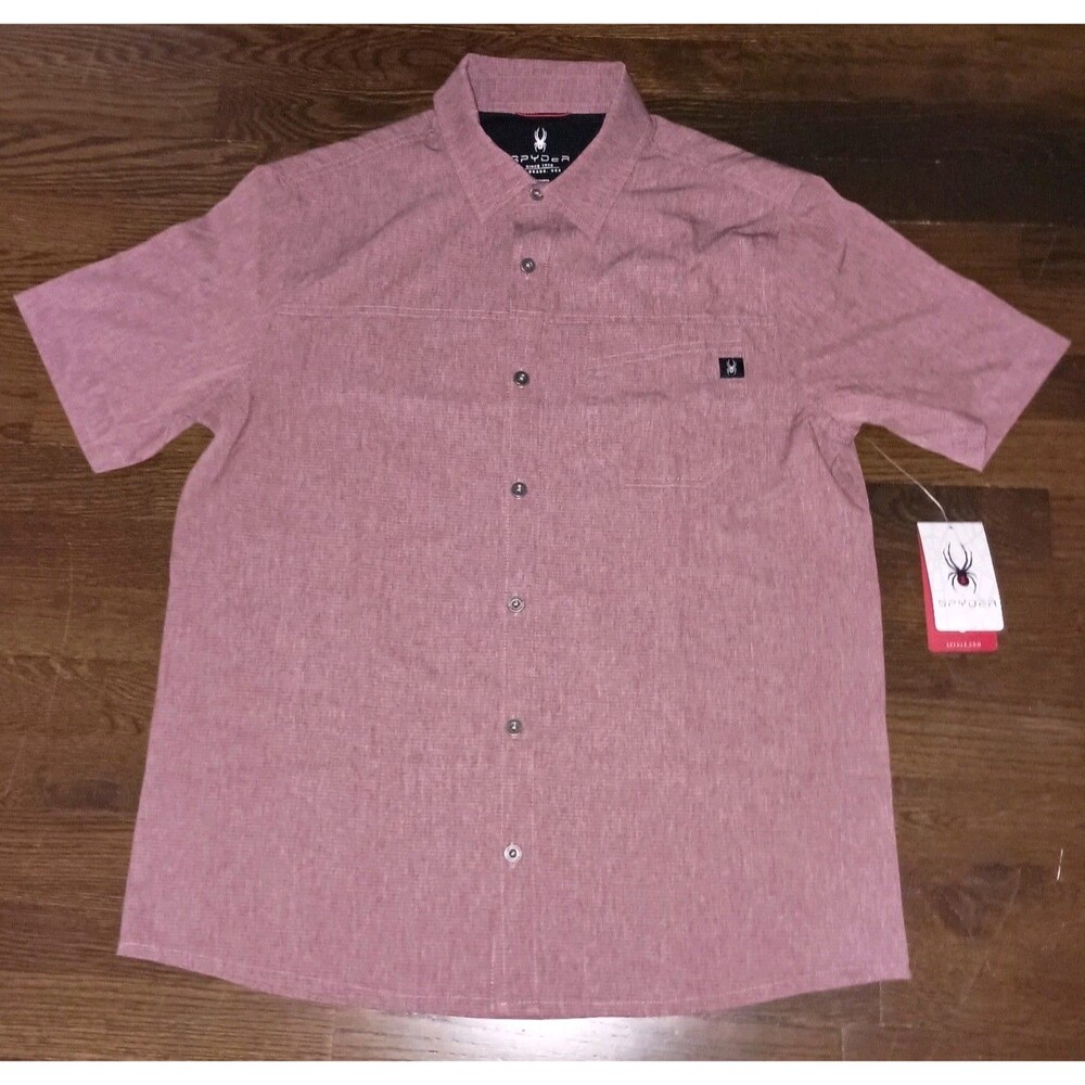 NEW Spyder Shirt Mens Medium Button Front Short Sleeve Pom Red SMS-005
